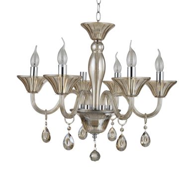 Murano 6 Cognac Crystal Bulbs Chandelier Ceiling Light In Chrome