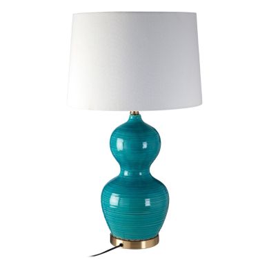 Wesla White Fabric Shade Table Lamp With Blue Ceramic Base
