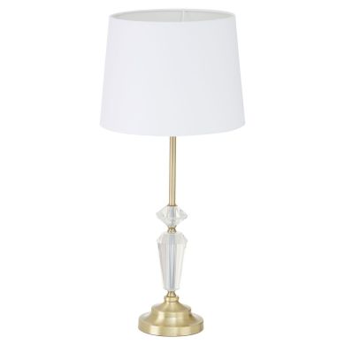 Hope White Fabric Shade Table Lamp With Brass Metal Pedestal