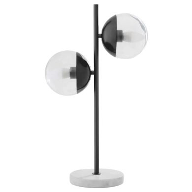 Revive 2 Lights Clear Glass Shade Table Lamp With White Marble Base