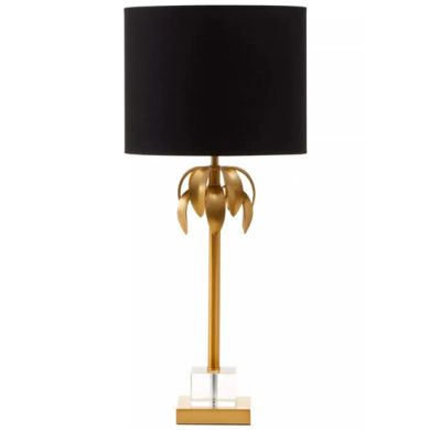 Herta Black Fabric Shade Table Lamp With Gold Metal Base
