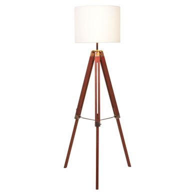 Malvern White Linen Cylinder Shade Tripod Floor Lamp With Brown Base