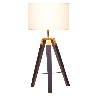 Malvern White Linen Cylinder Shade Tripod Table Lamp With Black Base