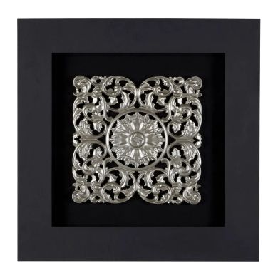 Nason Framed Wooden Filigree Carving Wall Art In Silver