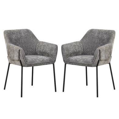 Milan Grey Chenille Effect Fabric Dining Chairs In Pair