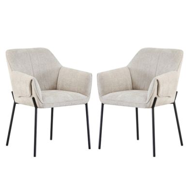 Milan Natural Chenille Effect Fabric Dining Chairs In Pair
