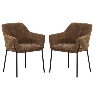 Milan Brown Chenille Effect Fabric Dining Chairs In Pair