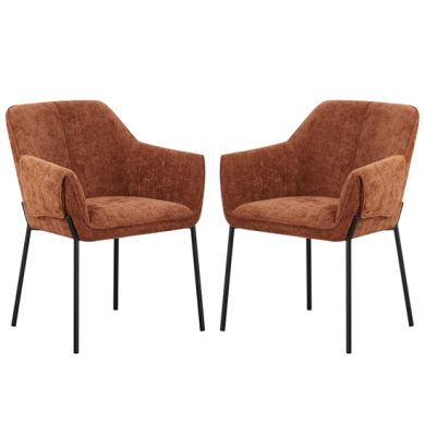 Milan Brunt Orange Chenille Effect Fabric Dining Chairs In Pair