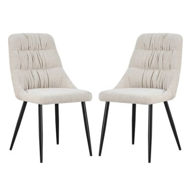 Rhodes Natural Chenille Effect Fabric Dining Chairs In Pair