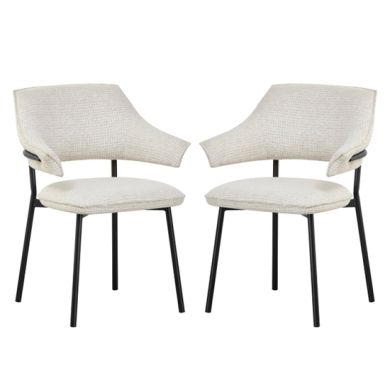 Geneva Natural Textured Fabric Dining Chairs In Pair