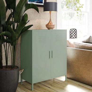 Mission District Metal Storage Cabinet With 2 Doors In Pale Green