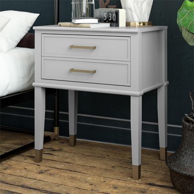 Westerleigh Wooden End Table With 2 Drawers In Dove Grey