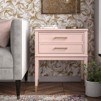 Westerleigh Wooden End Table With 2 Drawers In Pink