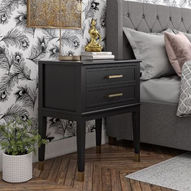 Westerleigh Wooden End Table With 2 Drawers In Black