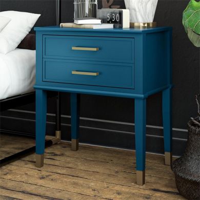 Westerleigh Wooden End Table With 2 Drawers In Moroccan Blue