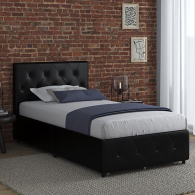 Dakota Faux Leather Single Bed With Storage Drawers In Black