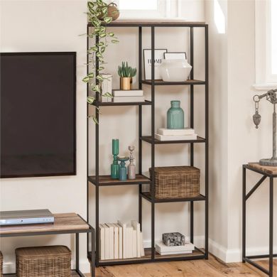 Quincy Wooden Bookcase With 5 Shelf In Weathered Oak