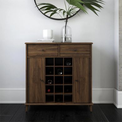 Farnsworth Wooden Bar Cabinet With 2 Doors 2 Drawers In Walnut