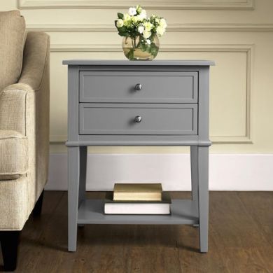 Franklyn Wooden Side Table With 2 Drawers In Grey