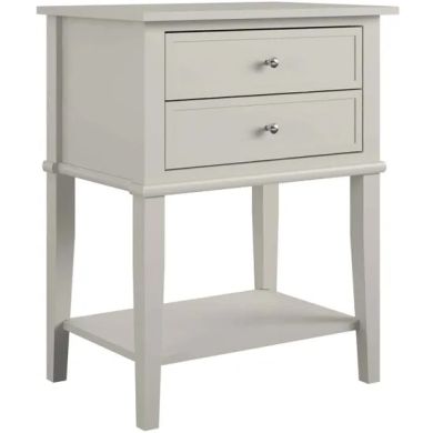 Franklyn Wooden Side Table With 2 Drawers In Taupe