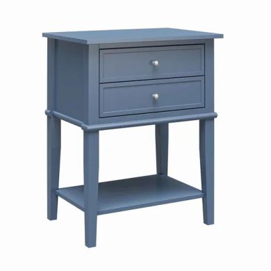 Franklyn Wooden Side Table With 2 Drawers In Stone Blue