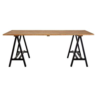 Hampstead Wooden Dining Table In Natural With Black Iron Legs