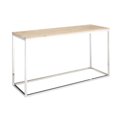 Hampstead Wooden Console Table In Natural With Silver Stainless Steel Frame