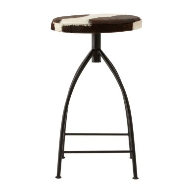 Boho Cowhide Fabric Bar Stool In White With Black Steel Legs