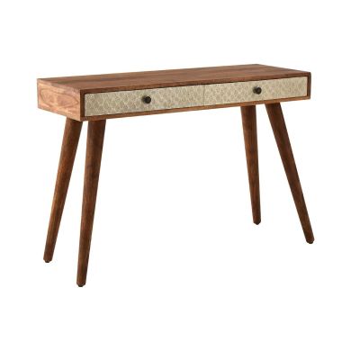 Boho Acacia Wood Console Table In Natural With 2 Drawers