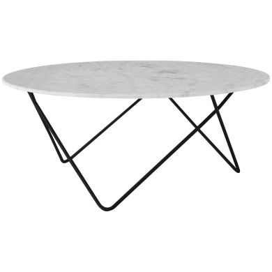 Boho Round Marble Coffee Table In White With Black Legs