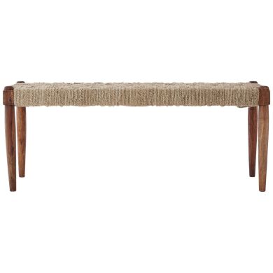 Sheesham Jute Boho Seating Bench With Wooden Frame