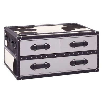 Kanso Cowhide Leather Coffee Table In Black And White