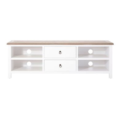 Hampstead Wooden TV Stand In White With 2 Drawers And 2 Shelves