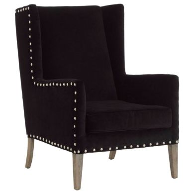 Kensington Fabric Armchair In Black With Wooden Legs