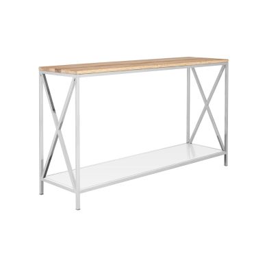 Chiswick Wooden Console Table In Oak With Stainless Steel Frame