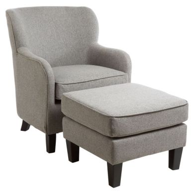 Derbent Fabric Upholstered Armchair And Footstool In Grey