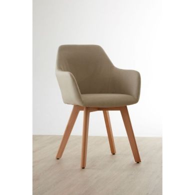 Stockholm Stone Fabric Upholstered Dining Chair With Wood Legs