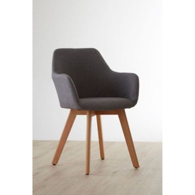 Stockholm Grey Fabric Upholstered Dining Chair With Wood Legs