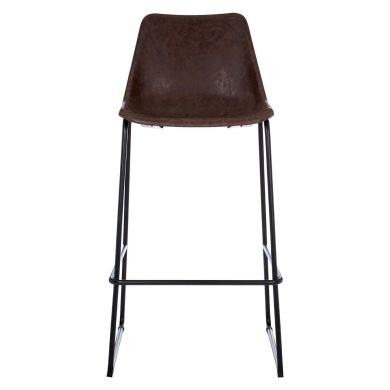 Dalston Faux Leather Bar Stool In Vintage Mocha With Metal legs