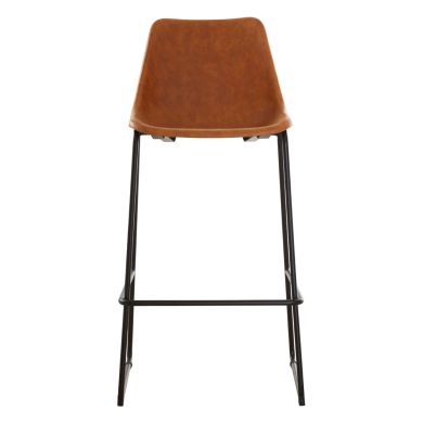 Dalston Faux Leather Bar Stool In Vintage Camel With Metal legs