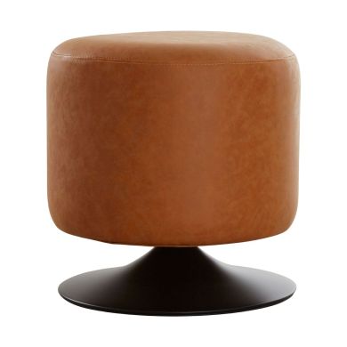 Dalston Faux Leather Cylinder Footstool In Vintage Camel