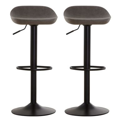 Dalston Grey Faux Leather Bar Stools With Black Metal Stand In Pair