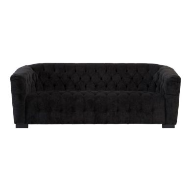 Fausta Fabric 3 Seater Sofa In Black With Black Wooden Feets