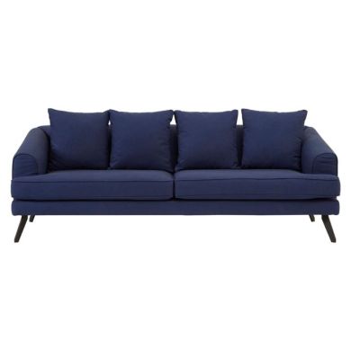 Maelie Fabric 3 Seater Sofa In Navy Blue With Black Metal Legs
