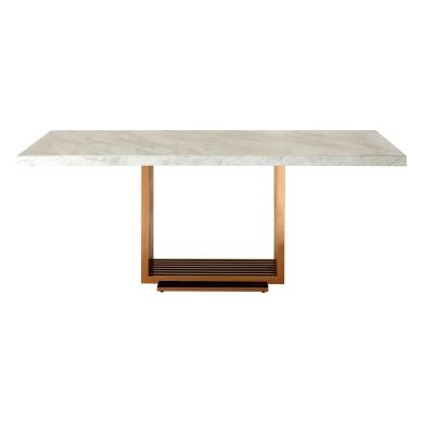 Moda Marble Dining Table In White With Rose Gold Stainless Steel Base