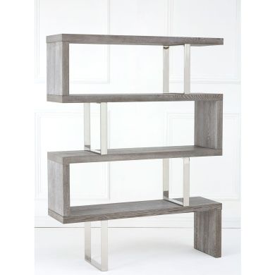 Ulmus Wooden 4 Tiers Bookshelf In Muted Grey Metal Frame