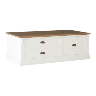 Hardwick Low Wooden Coffee Table In White With 3 Drawers