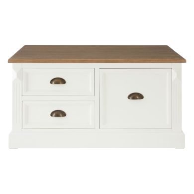 Hardwick Wooden Coffee Table In White With 3 Drawers