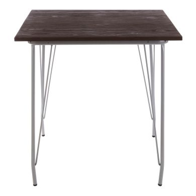 District Wooden Dining Table In Dark Walnut With Grey Metal Legs