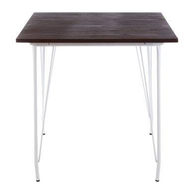 District Wooden Dining Table In Dark Walnut With White Metal Legs